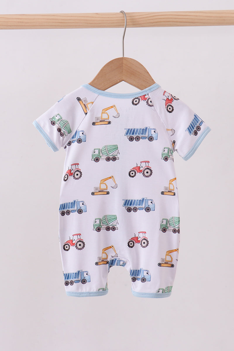 Blue car print bamboo romper
