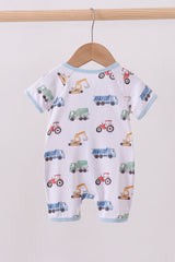 Blue car print bamboo romper