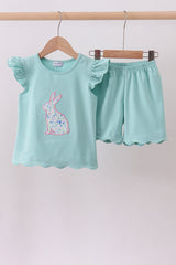 Green bunny applique shorts set