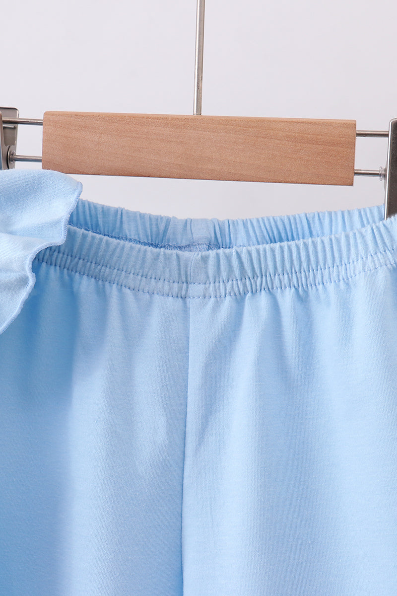 Blue bunny applique ruffle shorts set