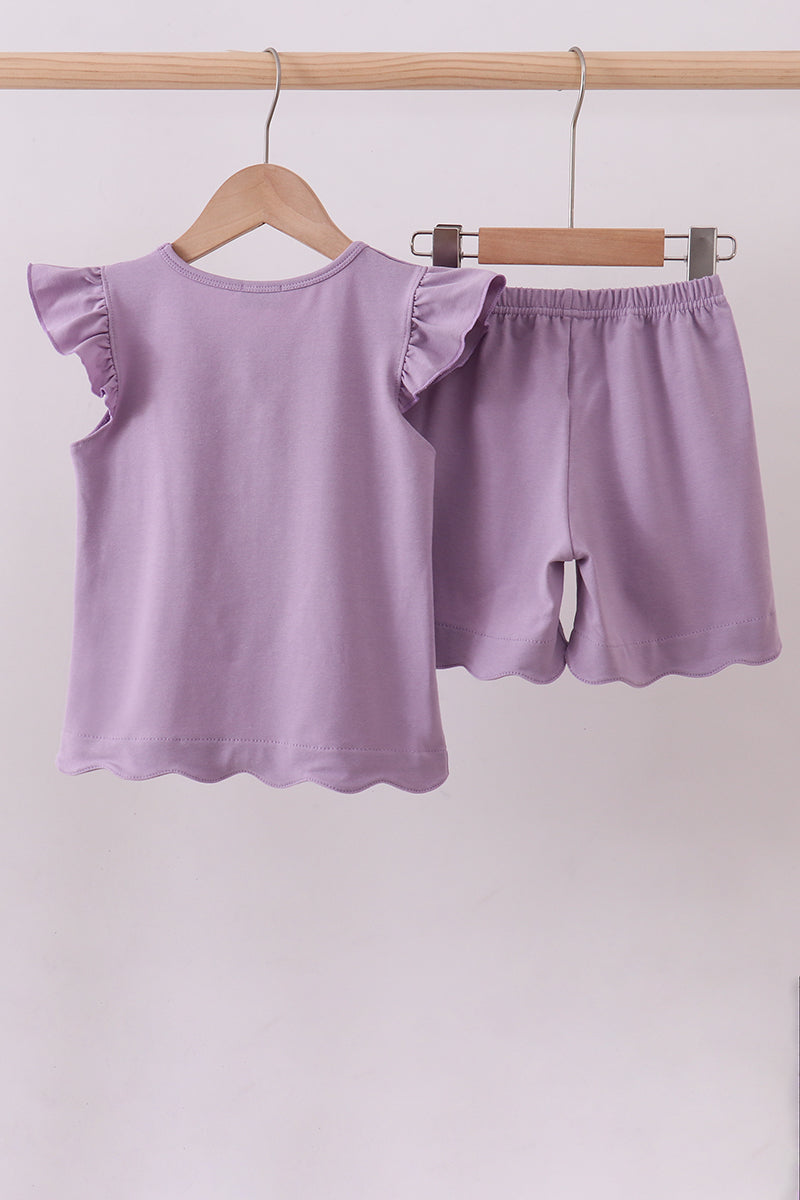 Purple bunny applique ruffle shorts set