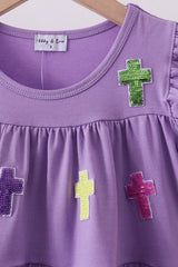 Lavender cross sequin tiered dress