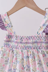 Purple floral smocked ruffle bloomer set