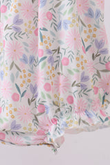 Purple floral smocked ruffle bubble