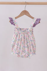 Purple floral smocked ruffle bubble