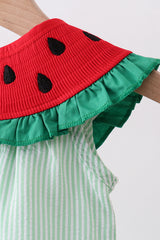 Green watermelon seersucker smocked ruffle bubble