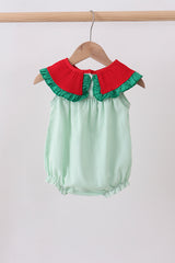 Green watermelon seersucker smocked ruffle bubble