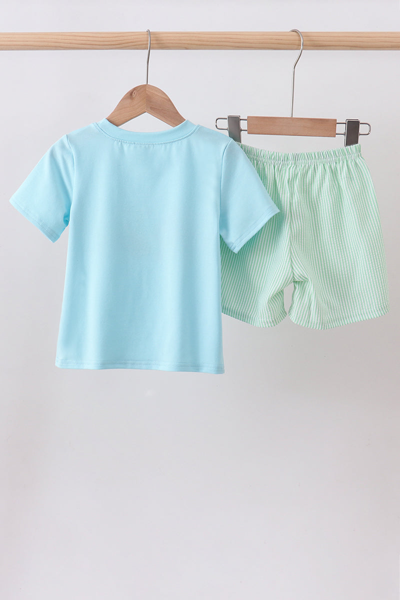 Blue watermelon truck seersucker shorts set