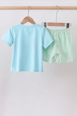 Blue watermelon truck seersucker shorts set
