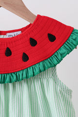 Green watermelon seersucker smocked ruffle dress