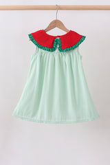 Green watermelon seersucker smocked ruffle dress