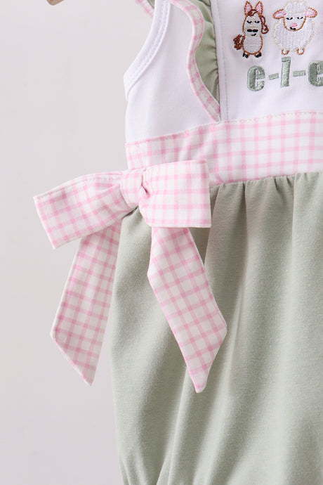 Green farm animal embroidery ruffle bubble