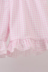 Pink farm animal embroidery ruffle shorts set