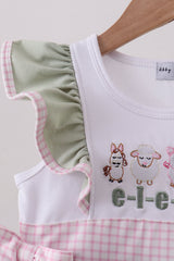 Pink farm animal embroidery ruffle dress