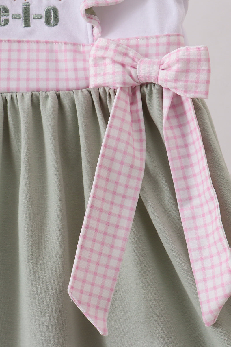 Pink farm animal embroidery ruffle dress