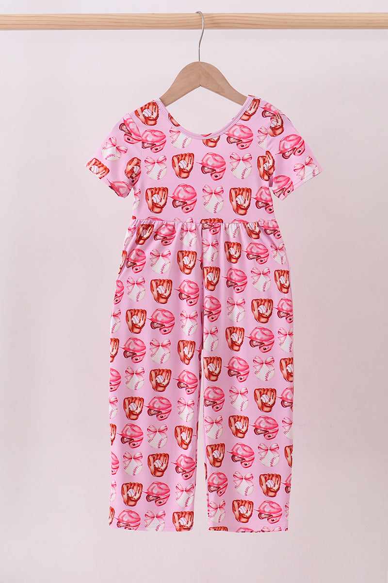 Pink bow baseball bamboo jumpsuit – Honeydew USA