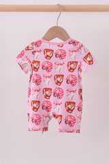 Pink bow baseball bamboo romper