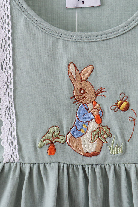 Sage bunny embroidery dress