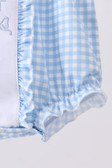Blue cross bow embroidery ruffle gingham bubble