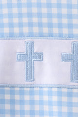 Blue cross embroidery gingham bubble