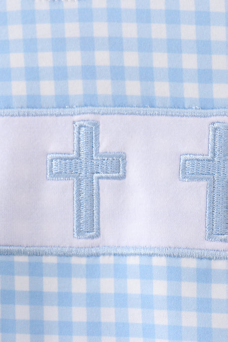 Blue cross embroidery gingham bubble