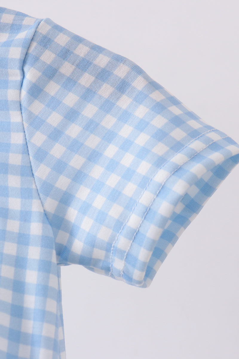 Blue cross embroidery gingham bubble