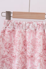 Pink bowknot cross applique skort set