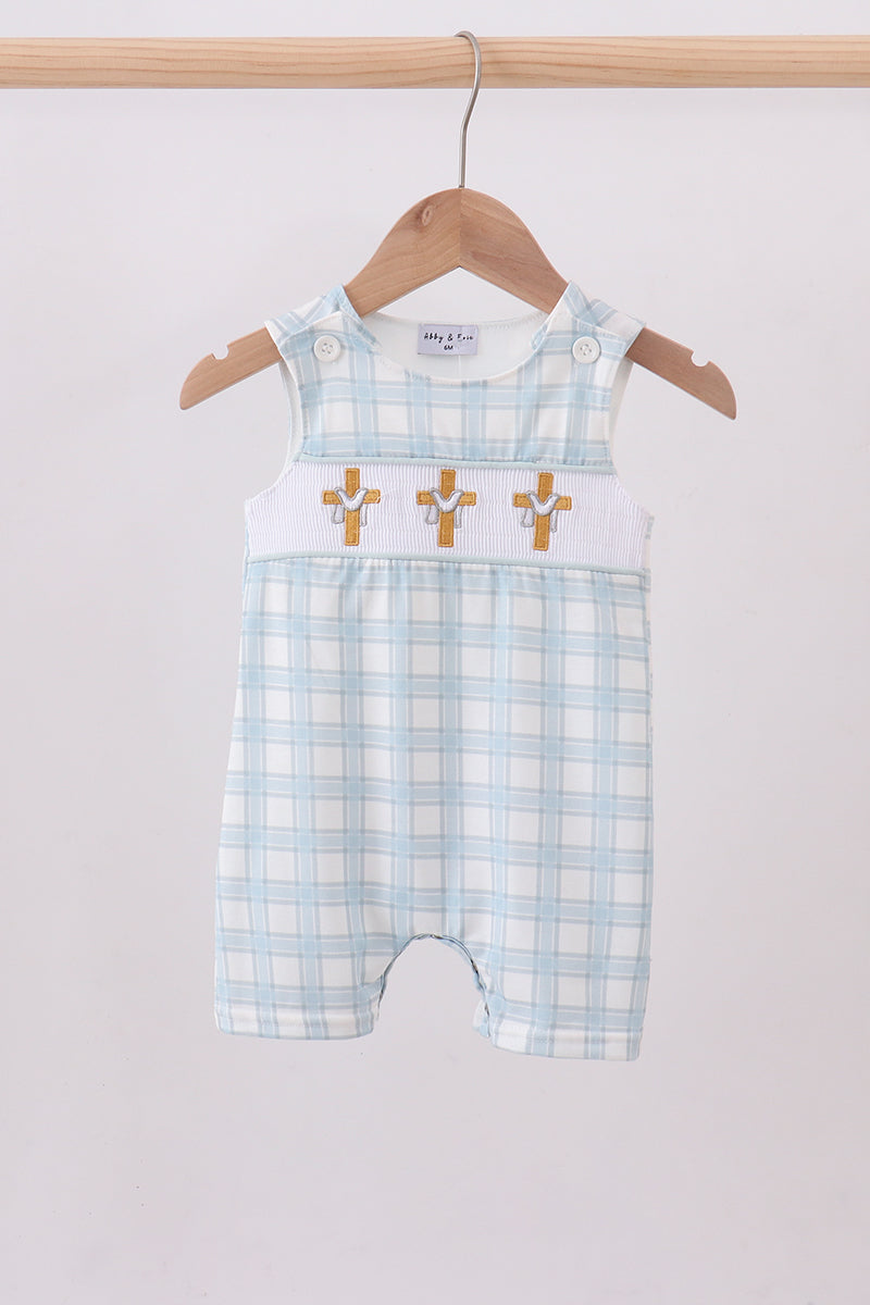 Blue cross smocked plaid jonjon