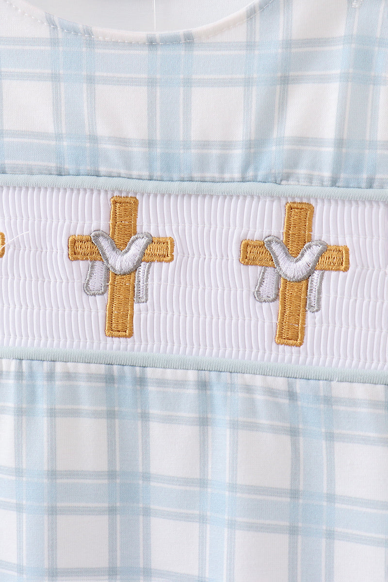 Blue cross smocked plaid jonjon