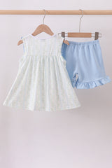 Floral bunny embroidery ruffle shorts set