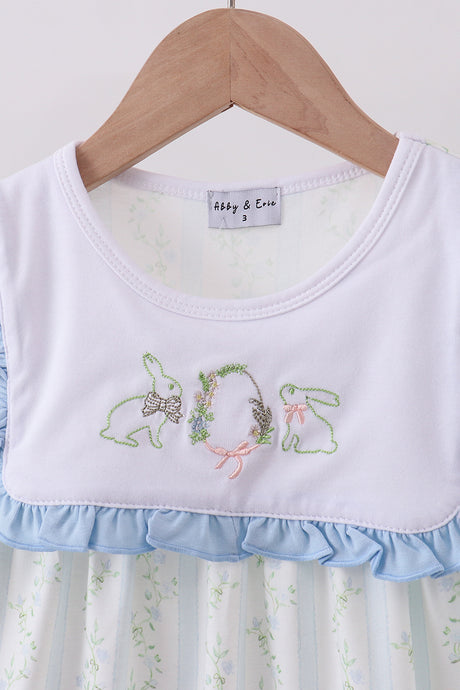 Floral bunny embroidery ruffle dress