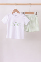 Bunny embroidery gingham shorts set