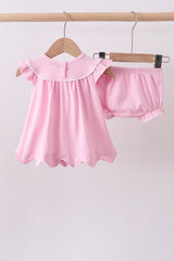 Pink litter sister embroidery ruffle bloomer set
