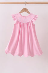 Pink big sister embroidery ruffle dress