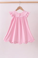 Pink big sister embroidery ruffle dress
