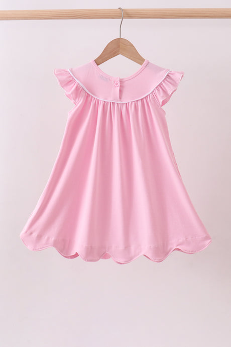 Pink big sister embroidery ruffle dress