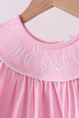 Pink big sister embroidery ruffle dress