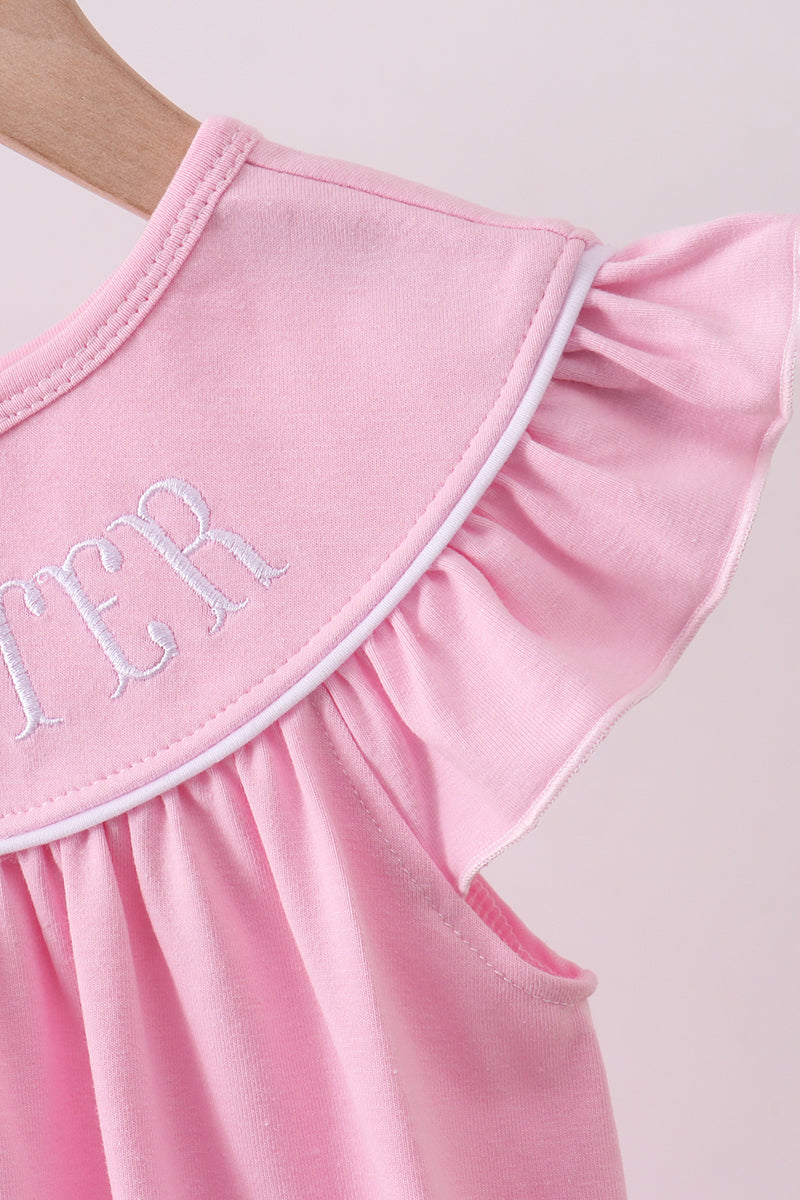 Pink big sister embroidery ruffle dress