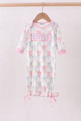 Floral print sister embroidery gown