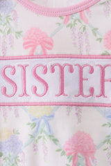 Floral print sister embroidery gown