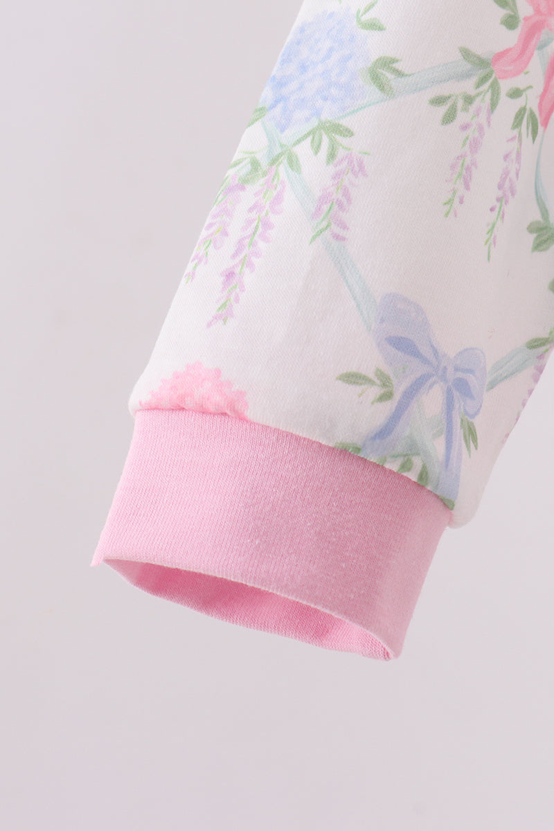 Floral print sister embroidery gown