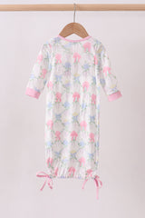 Floral print sister embroidery gown