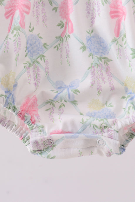 Floral print little sister smocked bubble