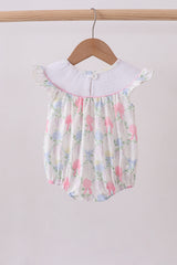 Floral print little sister smocked bubble