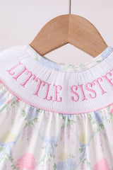 Floral print little sister smocked bubble