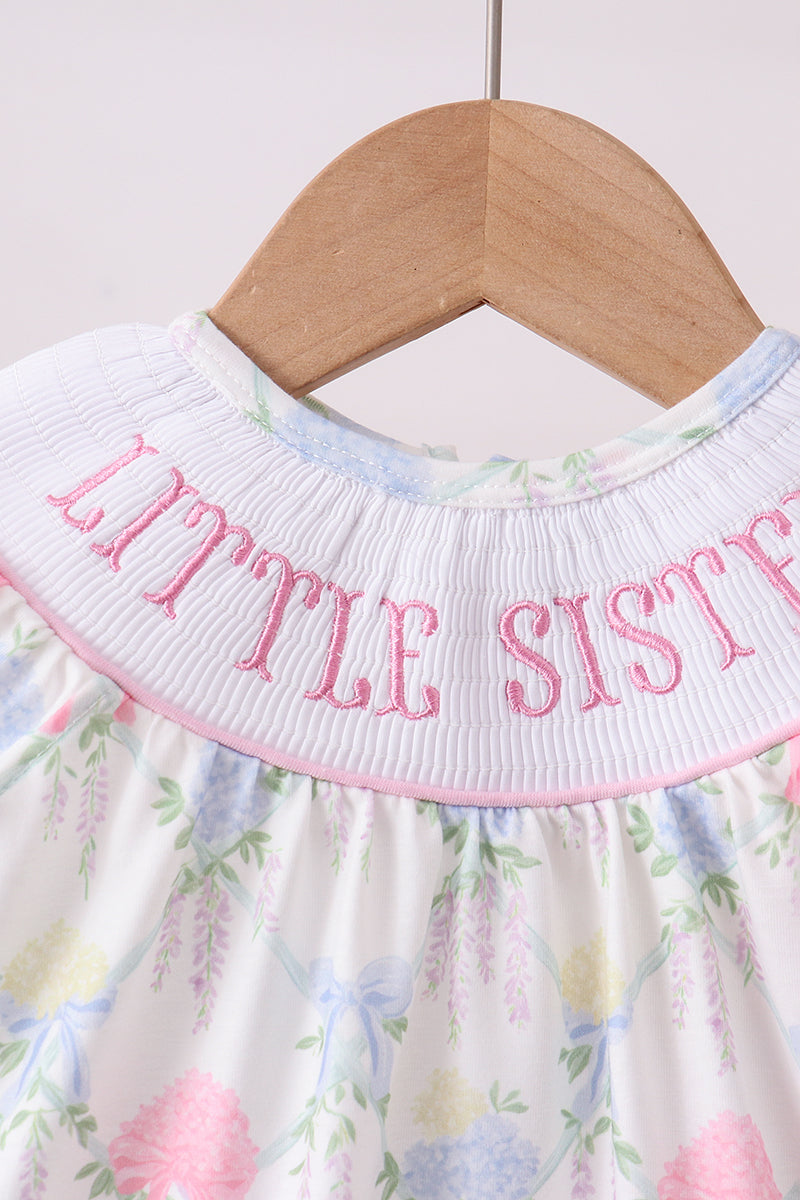 Floral print little sister smocked bloomer set