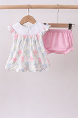 Floral print little sister smocked bloomer set