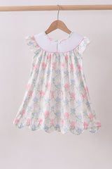 Floral print big sister smocked ruffle dress