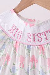 Floral print big sister smocked ruffle dress
