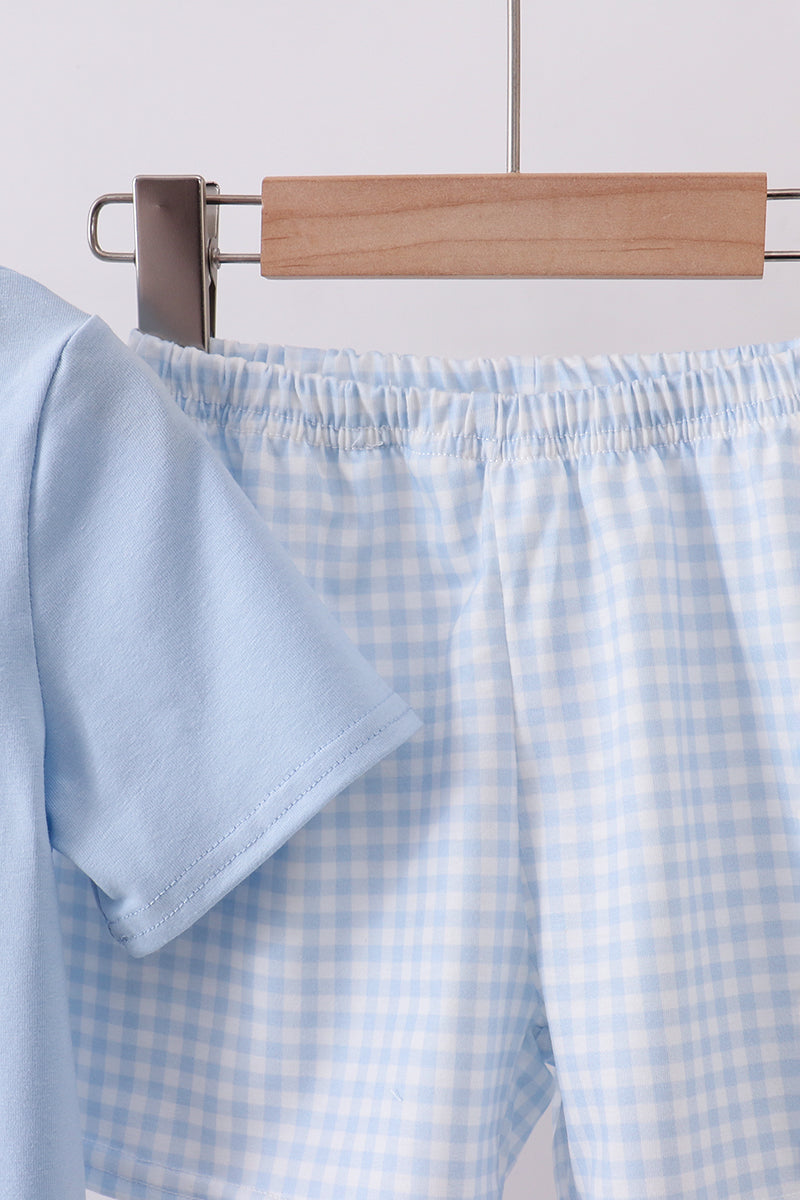Blue big brother embroidery shorts set
